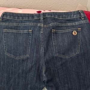 Michael Kors Women's Dark Blue Straight-Leg Jeans with Gold Logo